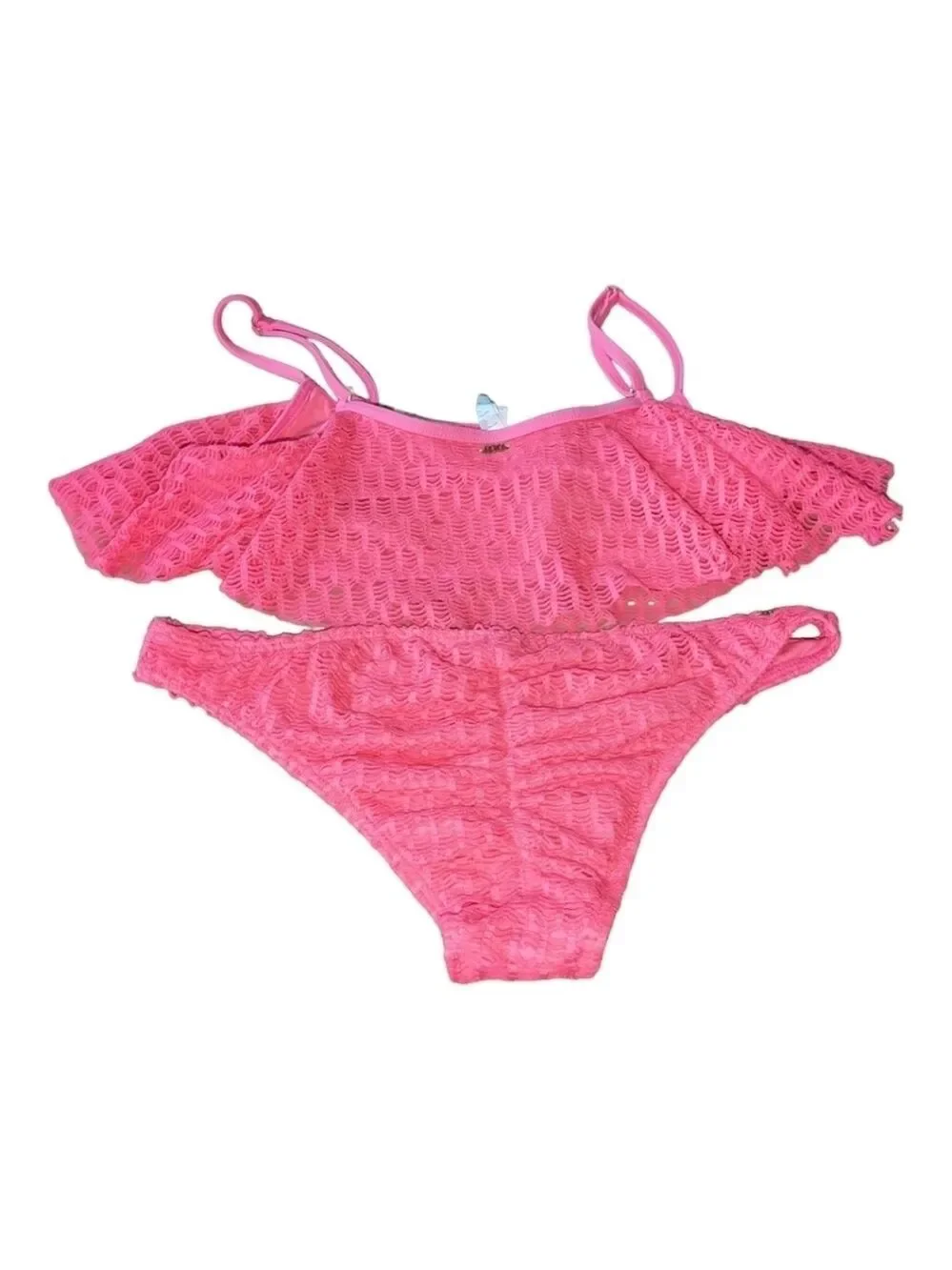 Roxy Swim Hot Pink Flounce Top 2 Piece Bikini Size Large